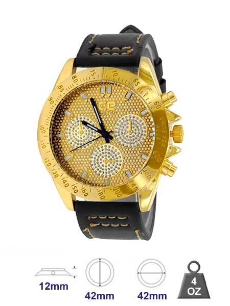 Ice Master Bling Leather Watch featuring a solid alloy construction, CZ and pave dial, and a stylish leather strap.