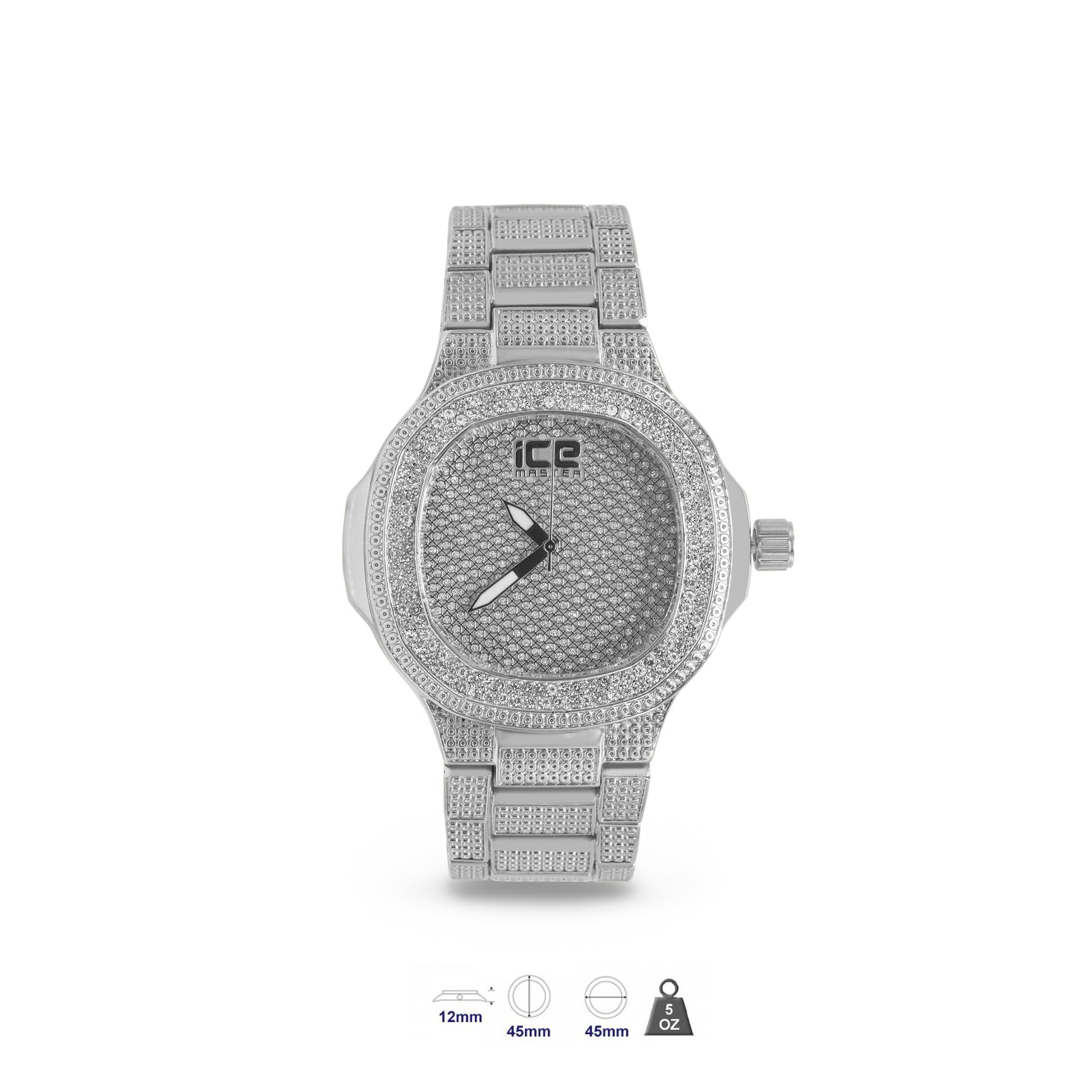 IceMaster Bling Metal Band Watch with CZ stones, featuring a solid alloy construction and adjustable links.