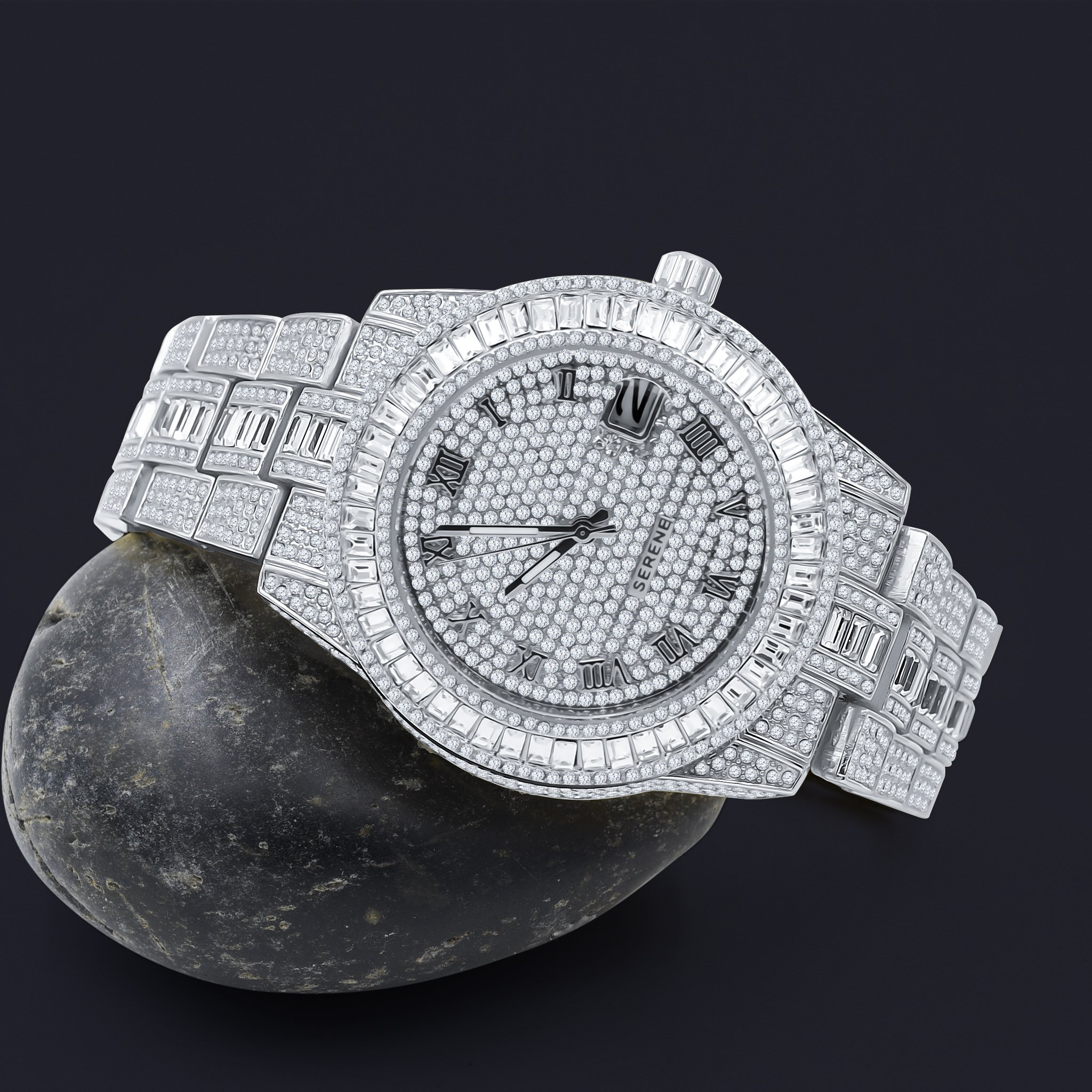 IDIOSYNCRATIC HIP HOP METAL watch featuring dazzling CZ stones and solid alloy construction, showcasing its unique design and luxurious appeal.