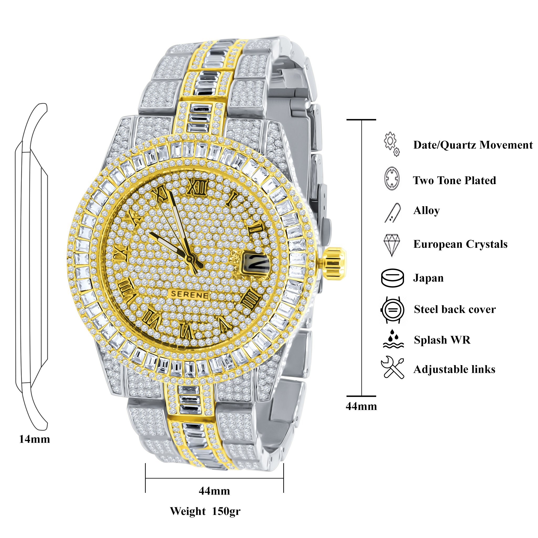 IDIOSYNCRATIC HIP HOP METAL watch featuring a bling metal design with CZ stones and a solid alloy construction.