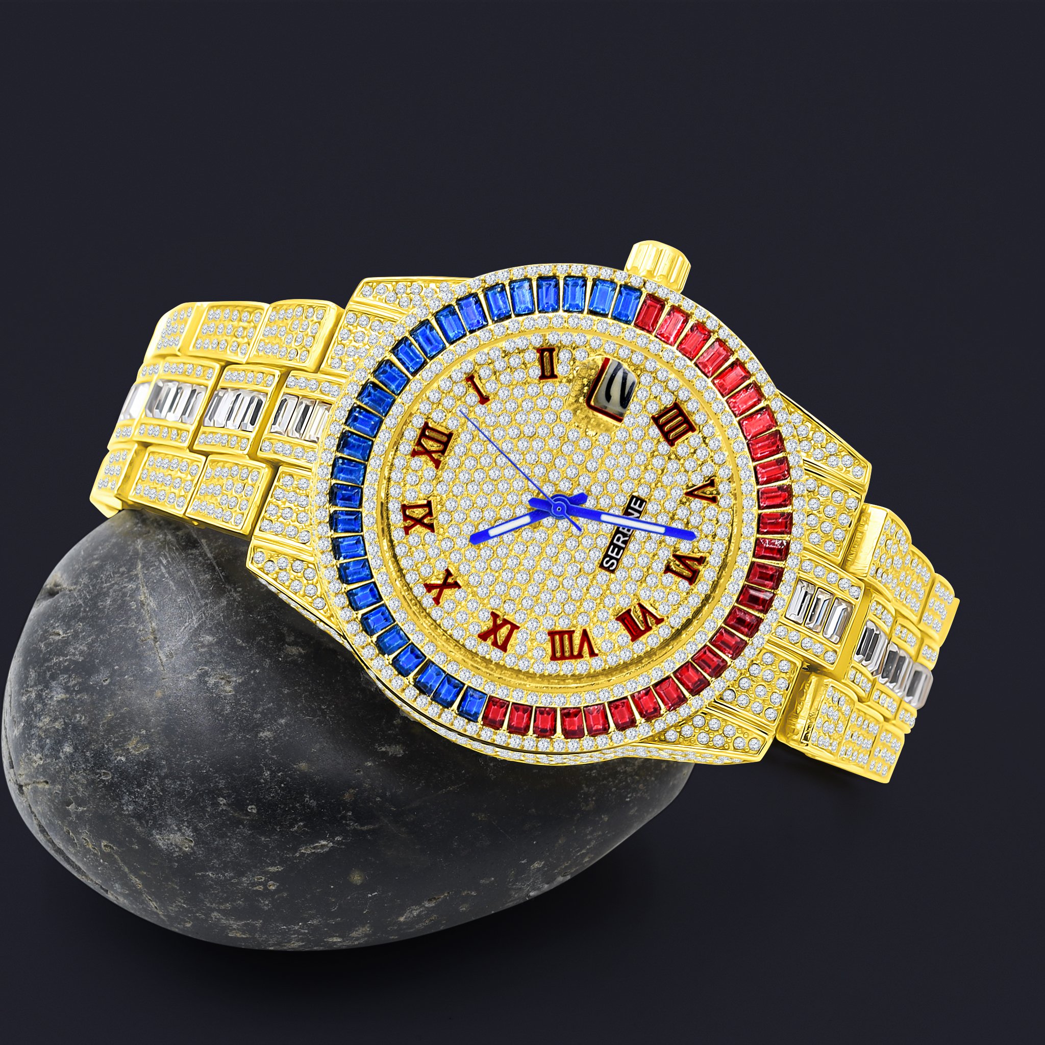 IDIOSYNCRATIC HIP HOP METAL watch featuring dazzling CZ stones and a solid alloy construction, showcasing its unique design and adjustable links.