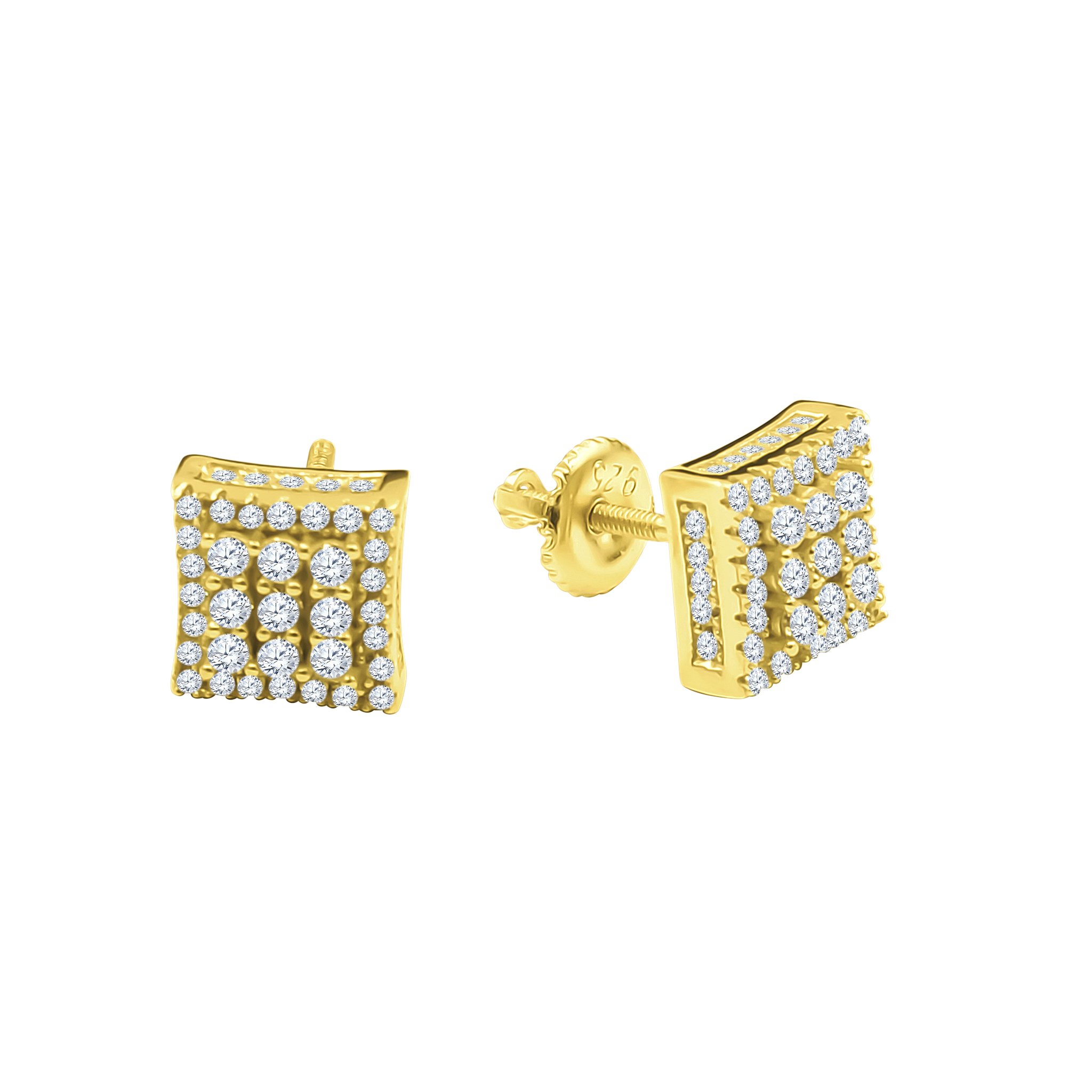 Illumine Screw Back earrings featuring geometric design and sparkling cubic zircon stones, elegantly crafted in brass copper metal.