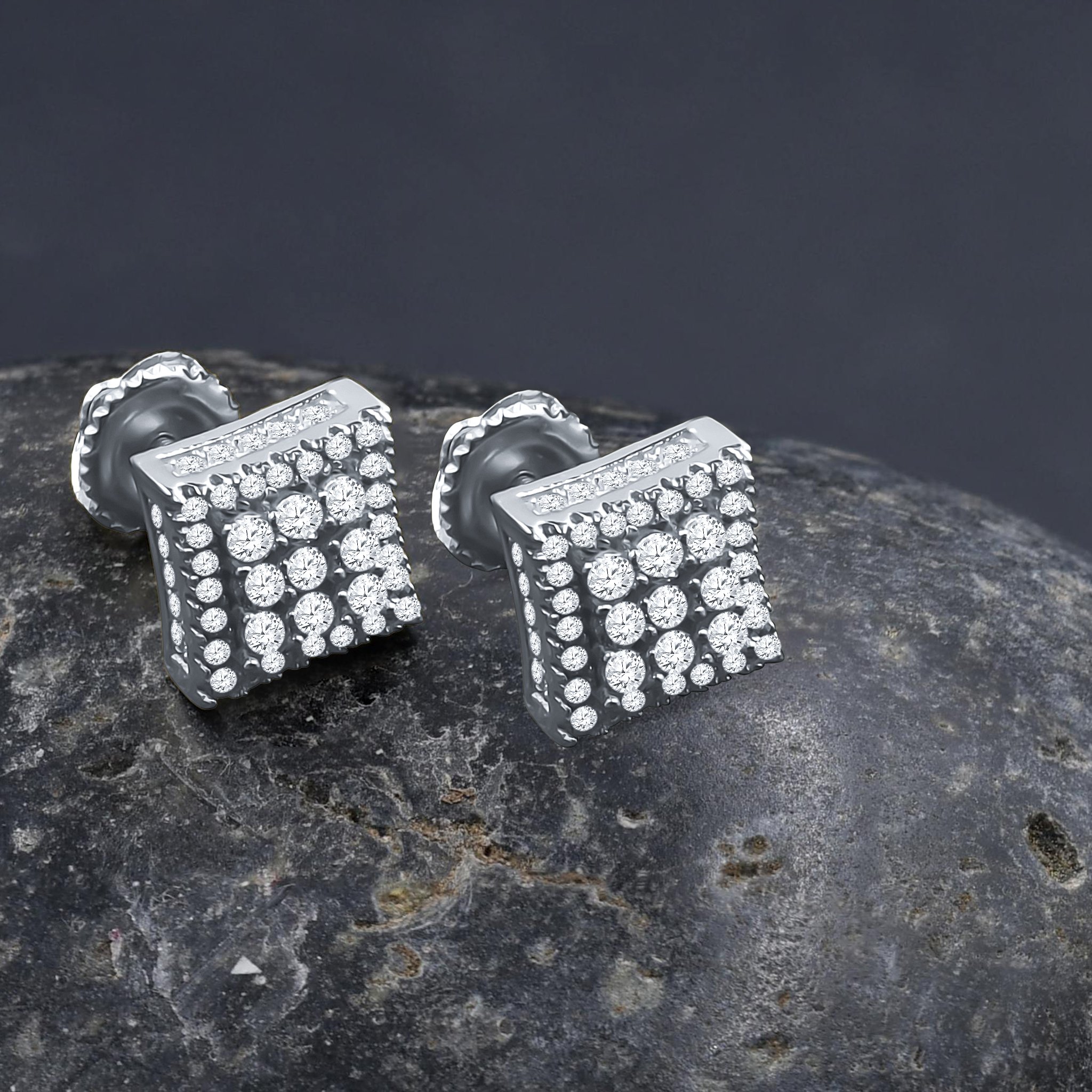 ILLUMINE Screw Back Earrings featuring geometric design and sparkling cubic zircon stones, elegantly crafted in brass copper metal.