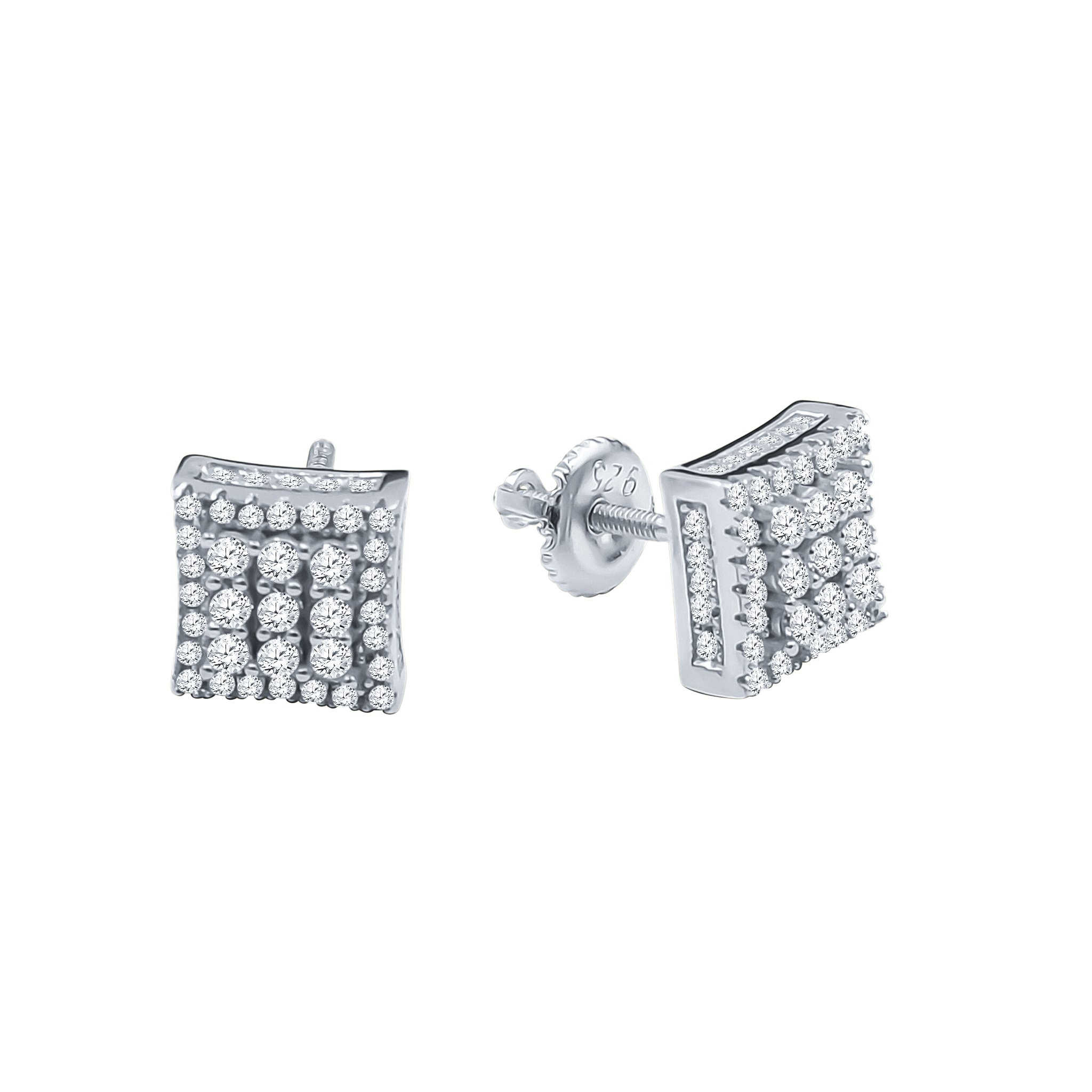 ILLUMINE Screw Back Earrings featuring geometric design and sparkling cubic zircon stones, elegantly crafted in brass copper metal.