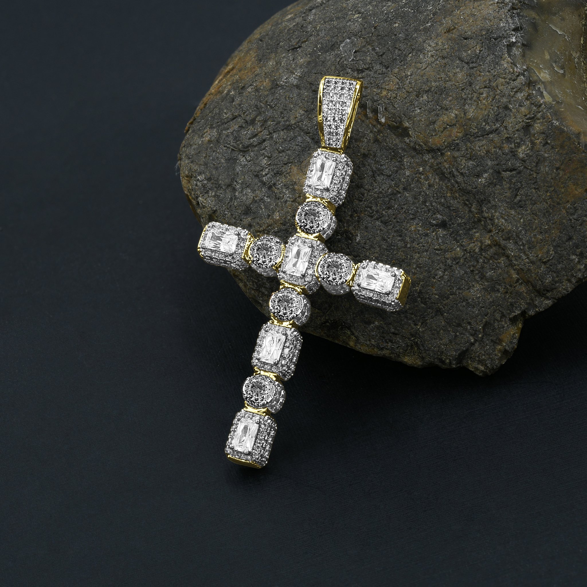 IMPULSE Cross Pendant by Bling Master, featuring cubic zircon stones and brass copper metal, elegantly designed for faith expression.