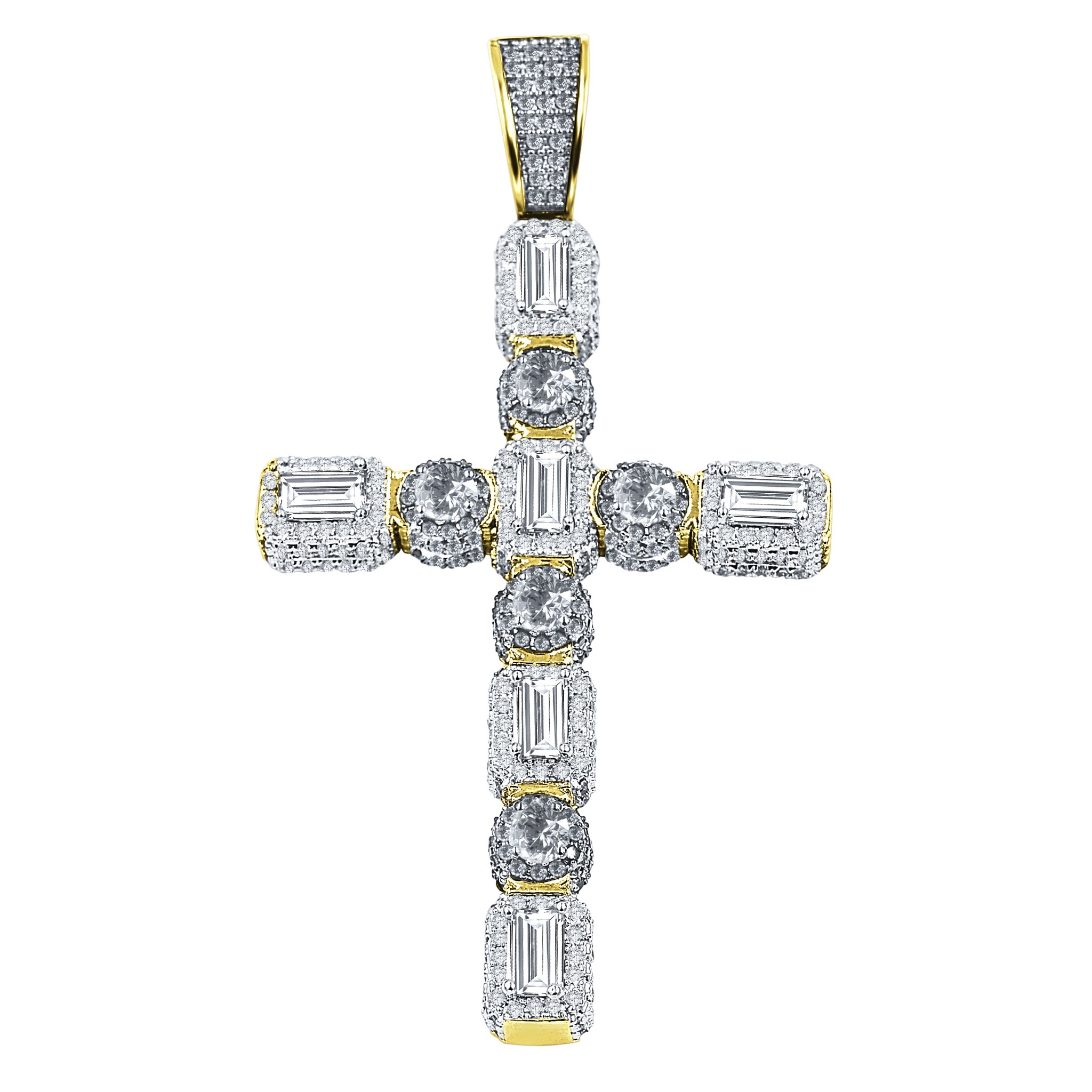 IMPULSE Cross Pendant by Bling Master, featuring cubic zircon stones and brass copper metal, elegantly designed for faith expression.