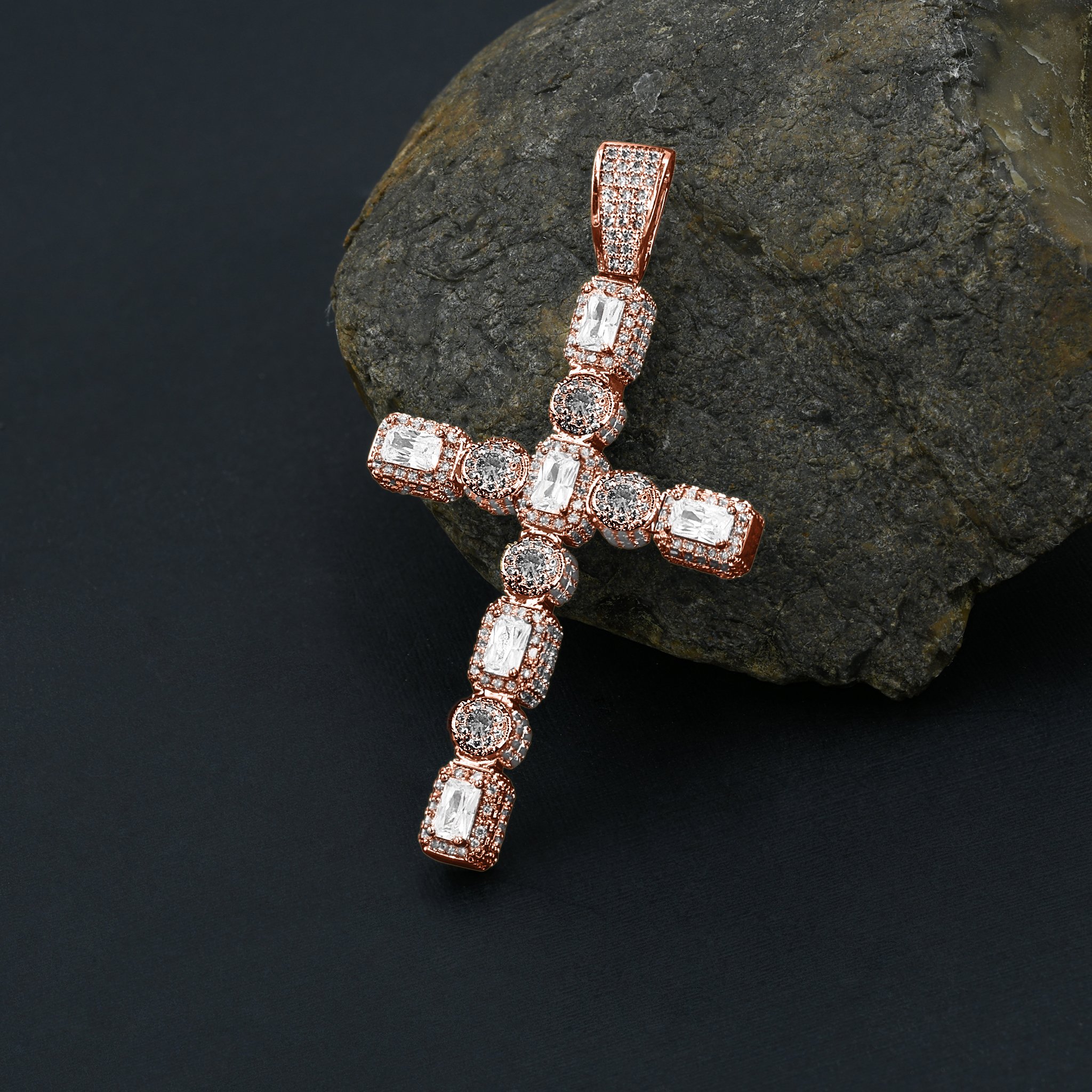 IMPULSE Cross Pendant by Bling Master, featuring brass copper metal and sparkling cubic zircon stones, elegantly designed for faith expression.