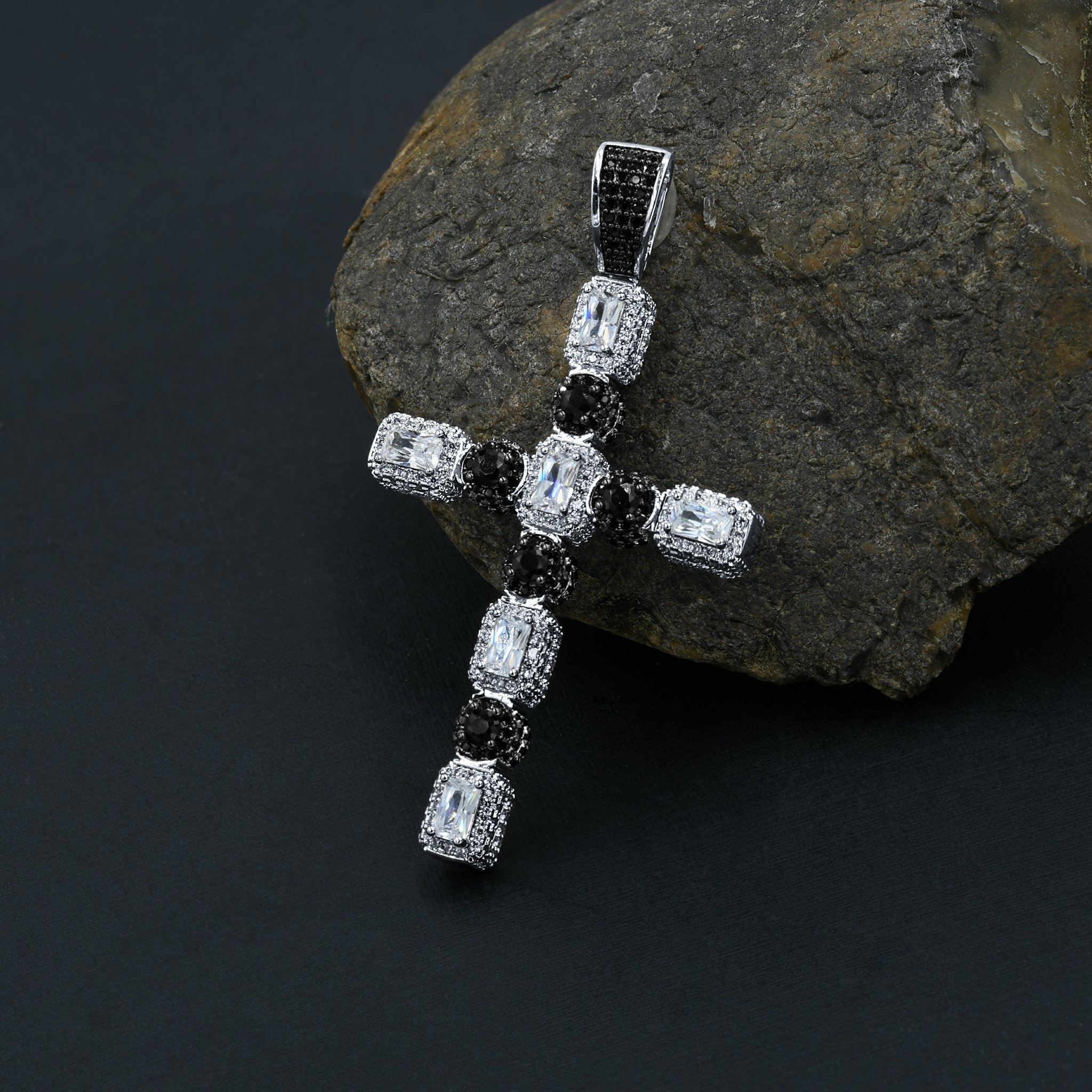 IMPULSE Cross Pendant by Bling Master, featuring brass copper metal and sparkling cubic zircon stones, elegantly designed for faith expression.