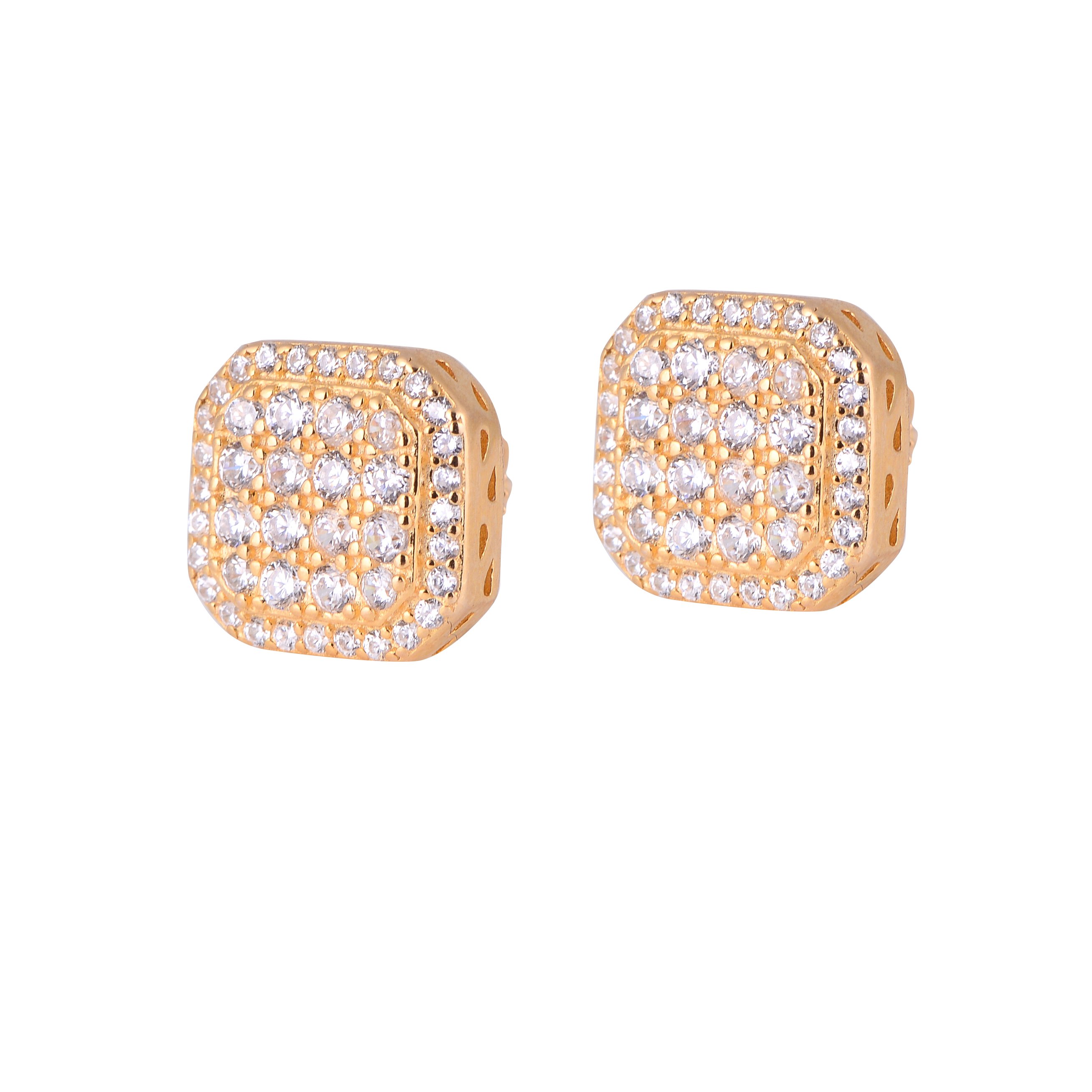 In Vogue Square CZ Stud earrings featuring cubic zircon stones set in 925 sterling silver, showcasing intricate design and high-quality craftsmanship.