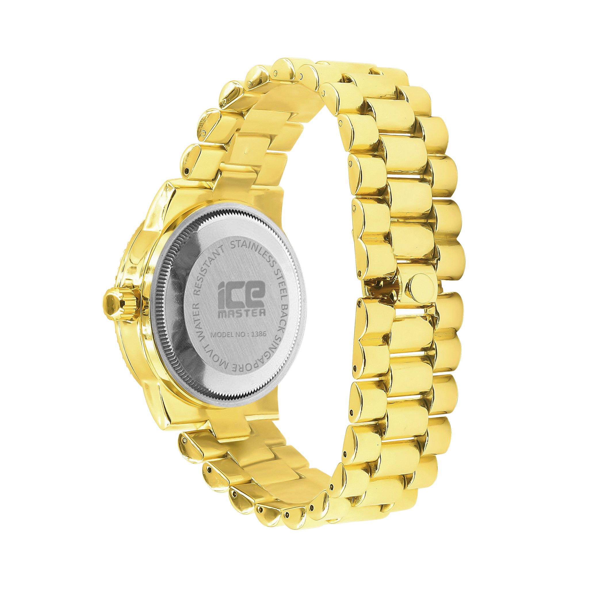 Incandescent Bling Metal Watch featuring a polished stainless metal band and luminescent CZ stones on the bezel.