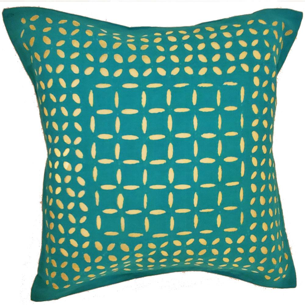 Colorful Indian Cushion Cover with intricate applique stitch embroidery, measuring 16 x 16 inches, perfect for home decor.