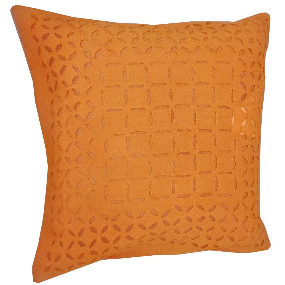 Colorful Indian Cushion Cover with intricate applique stitch embroidery, measuring 16 x 16 inches, perfect for home decor.