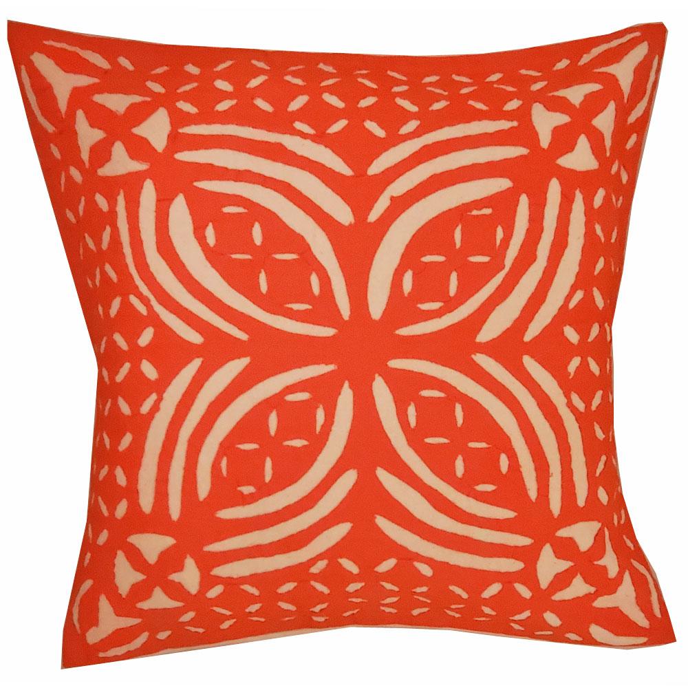 Colorful Indian Cushion Cover with intricate applique stitch embroidery, measuring 16 x 16 inches, perfect for home decor.