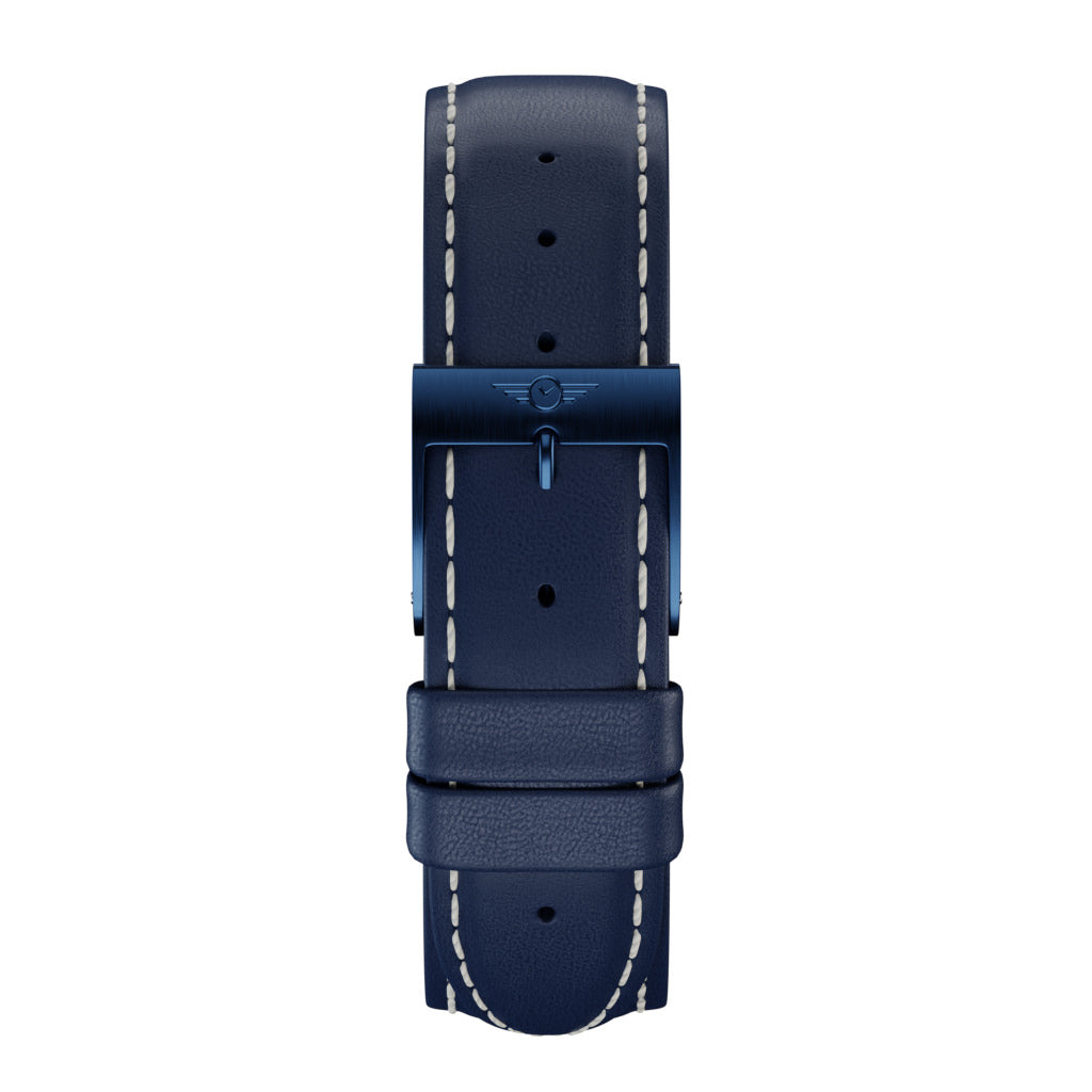 Indigo Leather - Indigo Brushed watch strap made from premium full-grain leather with stainless steel fittings.