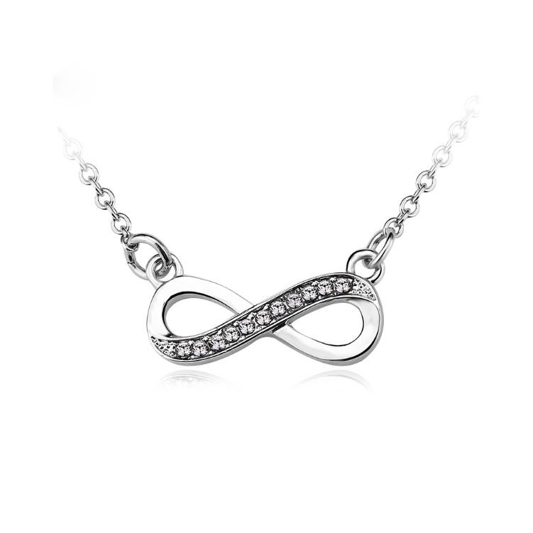 Infinity Design Micro-Pav'e White Gold Necklace featuring white crystals on a delicate link chain.