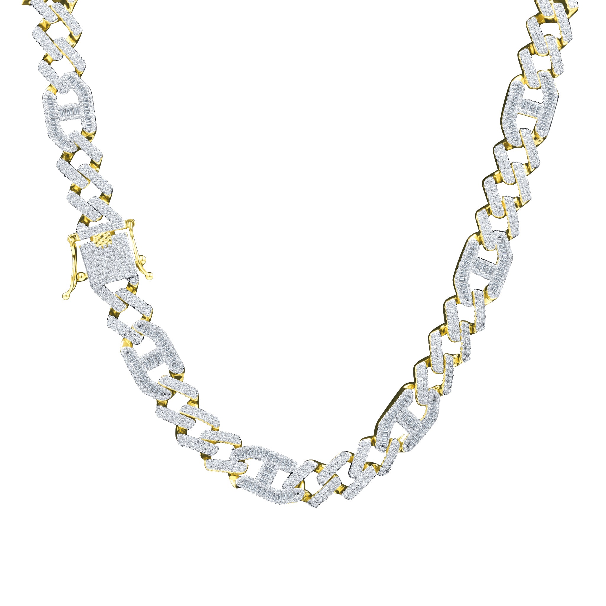 INGRESS Brass 12MM CZ Chain featuring AAA cubic zirconia, available in rhodium and gold plating, elegantly designed for everyday wear.