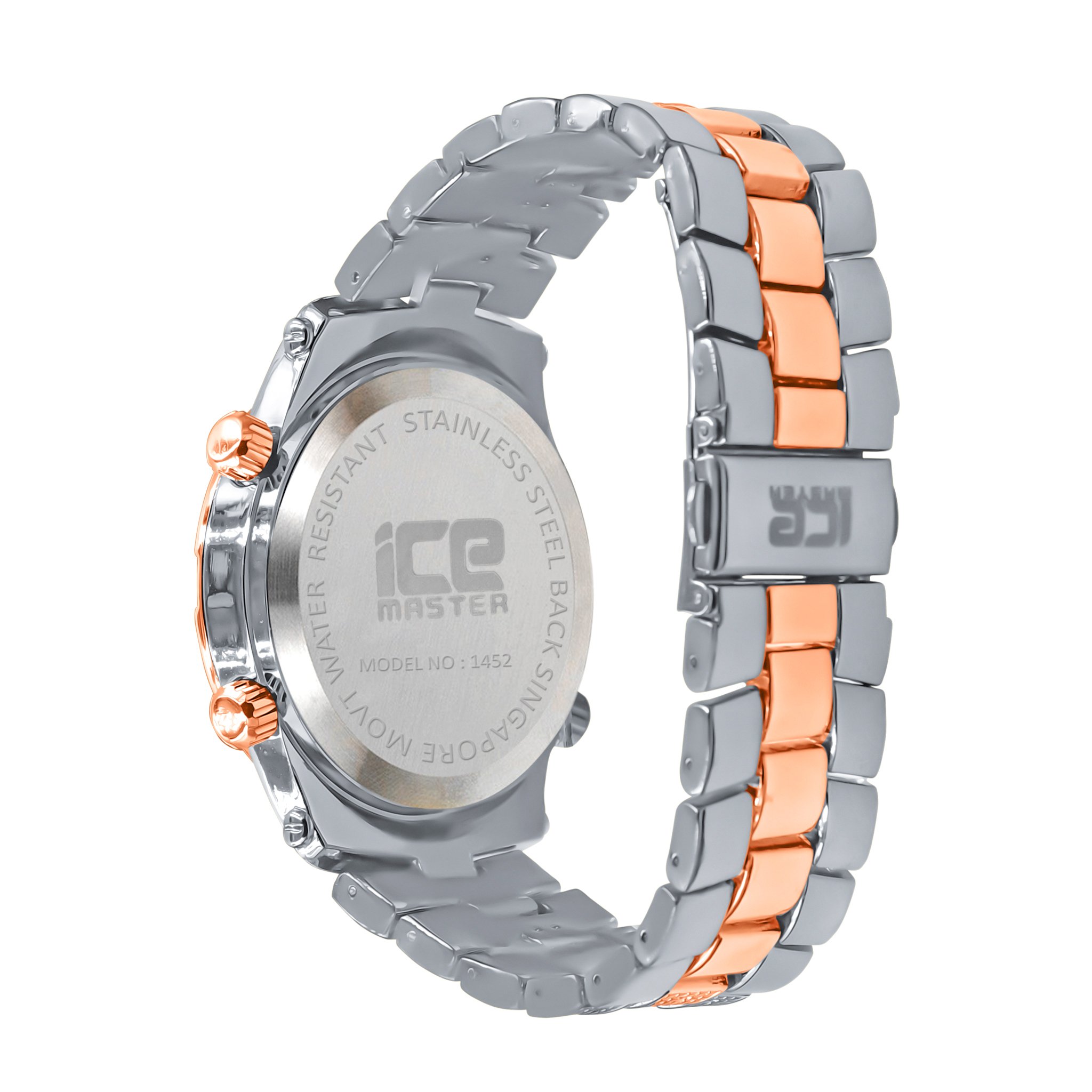 INIMITABLE HIP HOP METAL watch featuring a fully bling metal design with CZ stones and three intricate sub-dials.