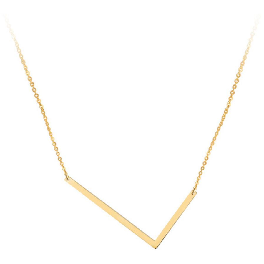 A large initial necklace featuring a polished gold tone finish, showcasing a customizable block letter design.