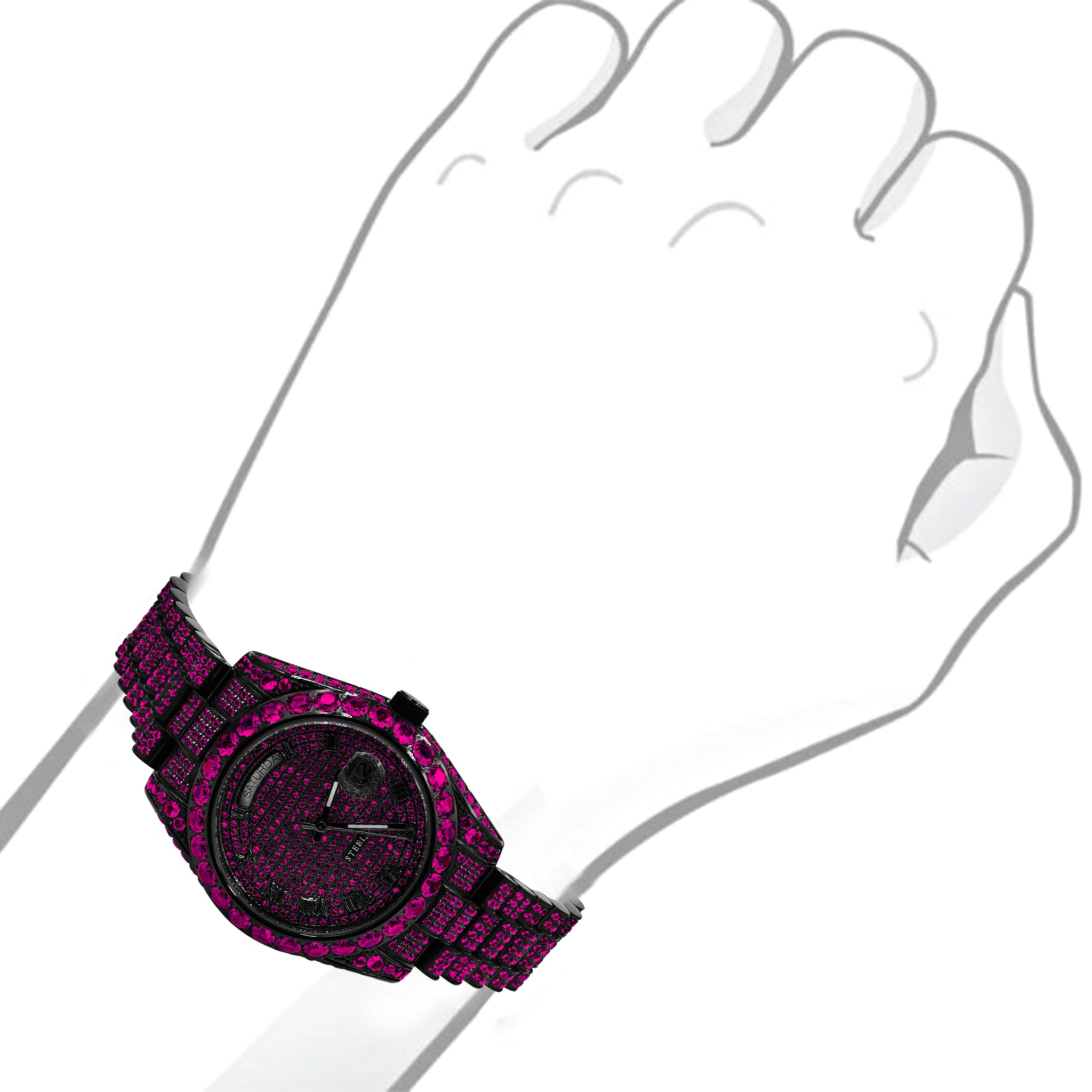 INJURIOSUS Steel Watch CZ featuring cubic zirconia stones and a stainless steel band, showcasing luxury and elegance.