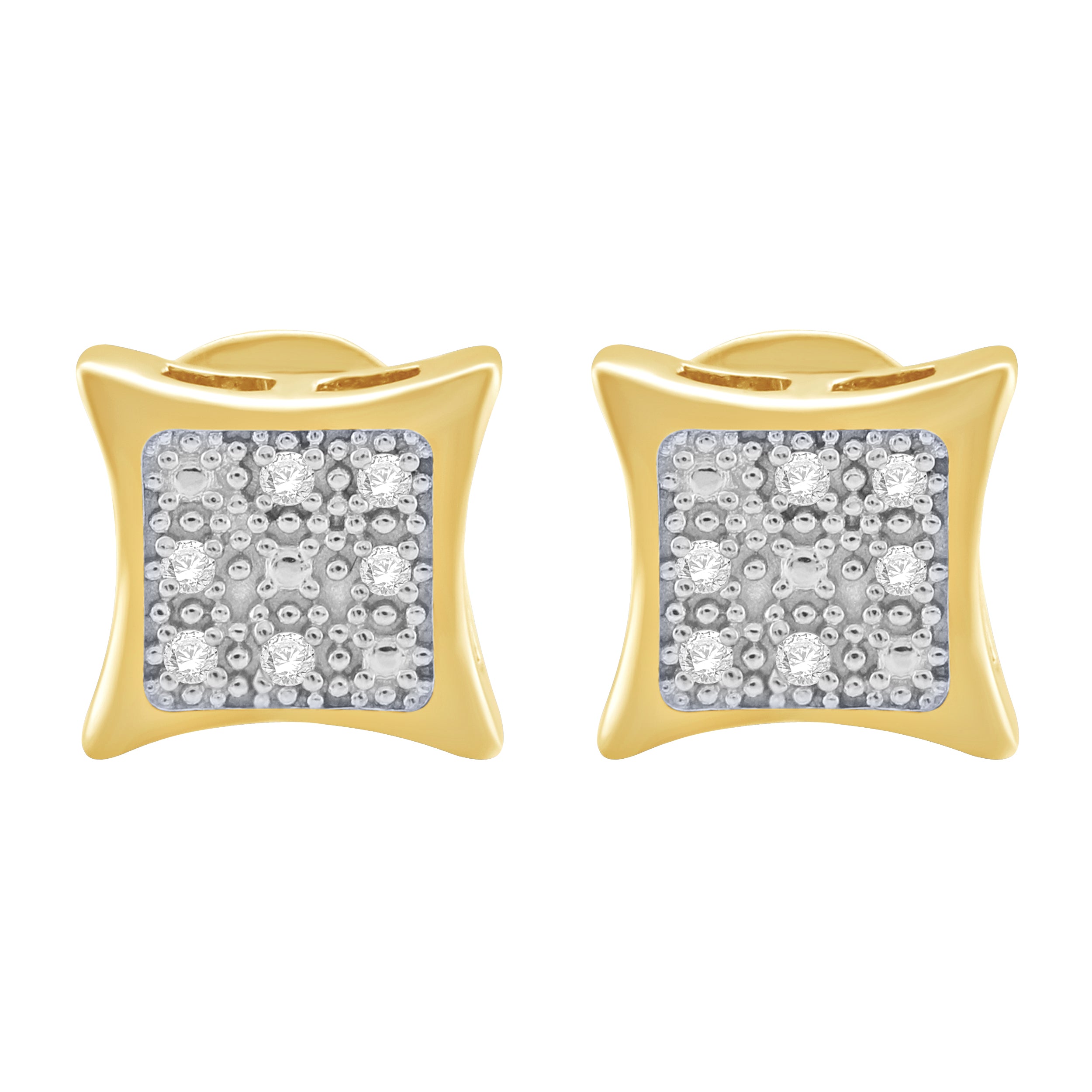 INSOLITO Earrings featuring quad design with tiny diamonds, showcasing concave edges and a secure screw back.