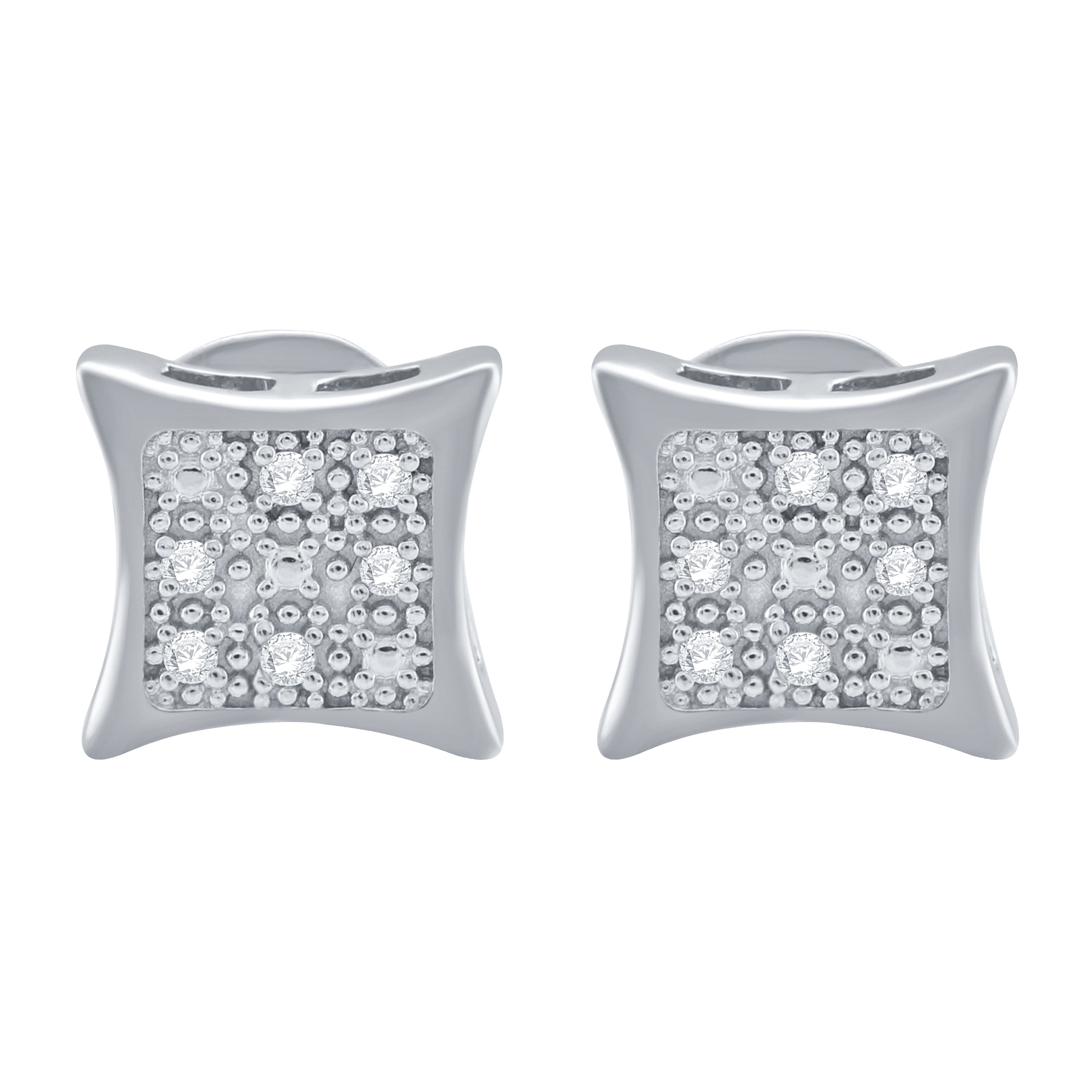 INSOLITO Earrings featuring quad design with tiny diamonds, showcasing concave edges and a secure screw back.