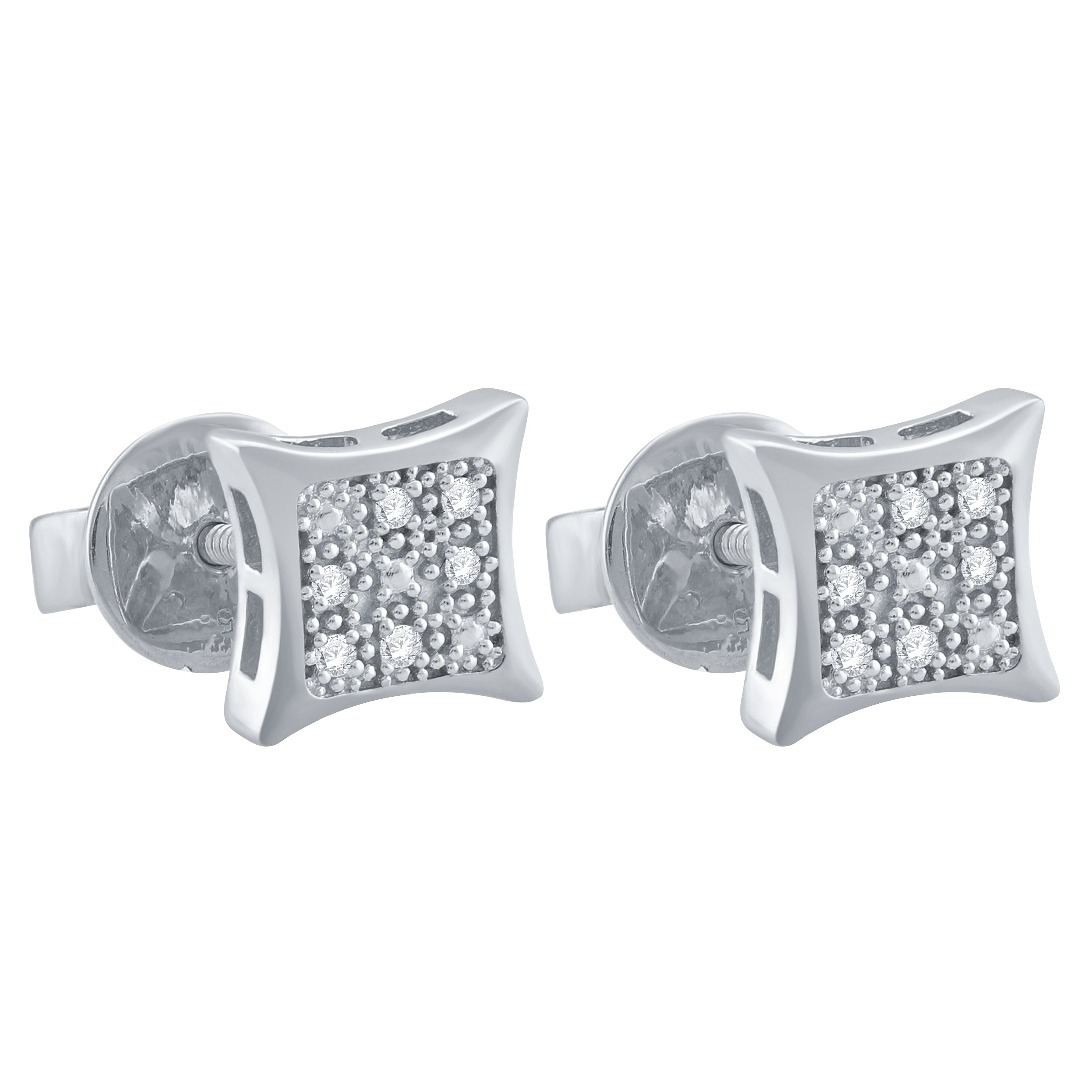 INSOLITO Earrings featuring quad design with tiny diamonds, showcasing concave edges and a secure screw back.