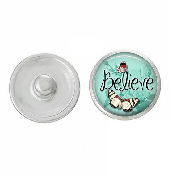 Inspirational Believe Snap in ginger color, hand-pressed, 7/8 inch round, designed for Studio66 LLC jewelry customization.