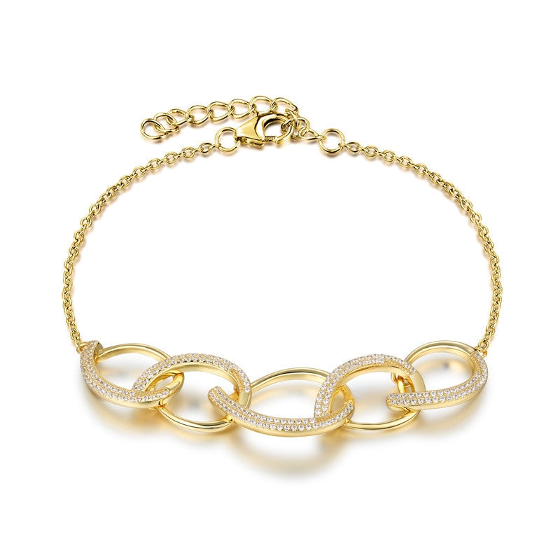 Inspired chunky U link bracelet made of 925 sterling silver with real 18K gold and white sapphire stone, showcasing a luxurious design.