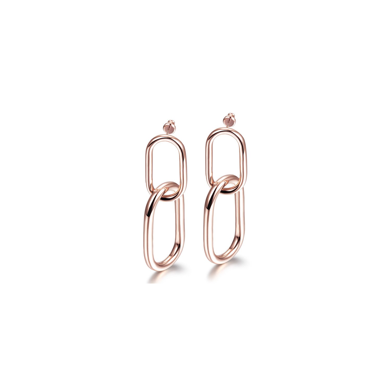 Elegant interlocking hoop earrings made of stainless steel with gold plating.