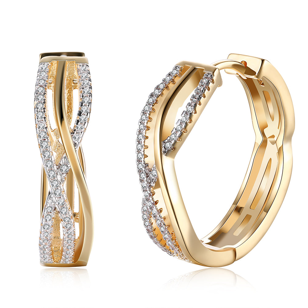 Intertwined Inception Twist 0.90" Hoop Earring in 18K Gold Plated, showcasing its elegant design and luxurious finish.