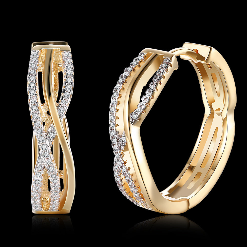 Intertwined Inception Twist 0.90" Hoop Earring in 18K Gold Plated, showcasing its elegant design and luxurious finish.