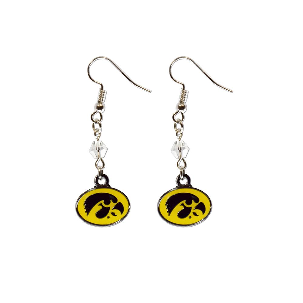 Stylish IOWA HAWKEYES FAN EARRINGS with stainless steel posts, showcasing team pride.