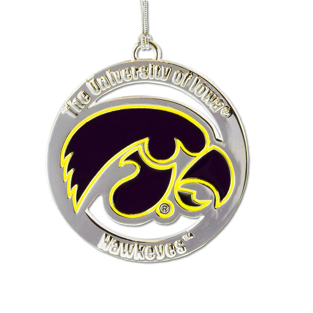 IOWA HAWKEYES ORNAMENT featuring the University of Iowa logo, perfect for holiday decorations.