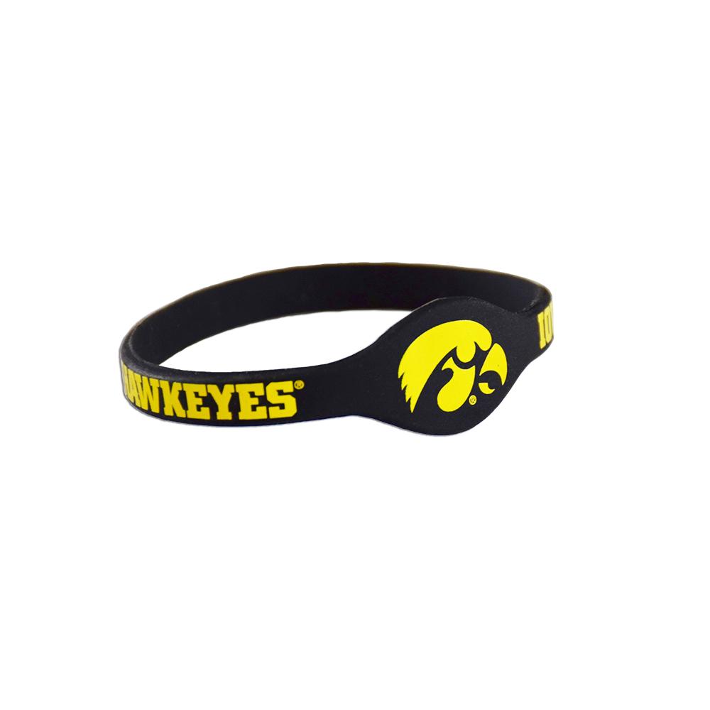 Iowa Hawkeyes Silicone Bracelet featuring team colors and logo, designed for comfort and durability.