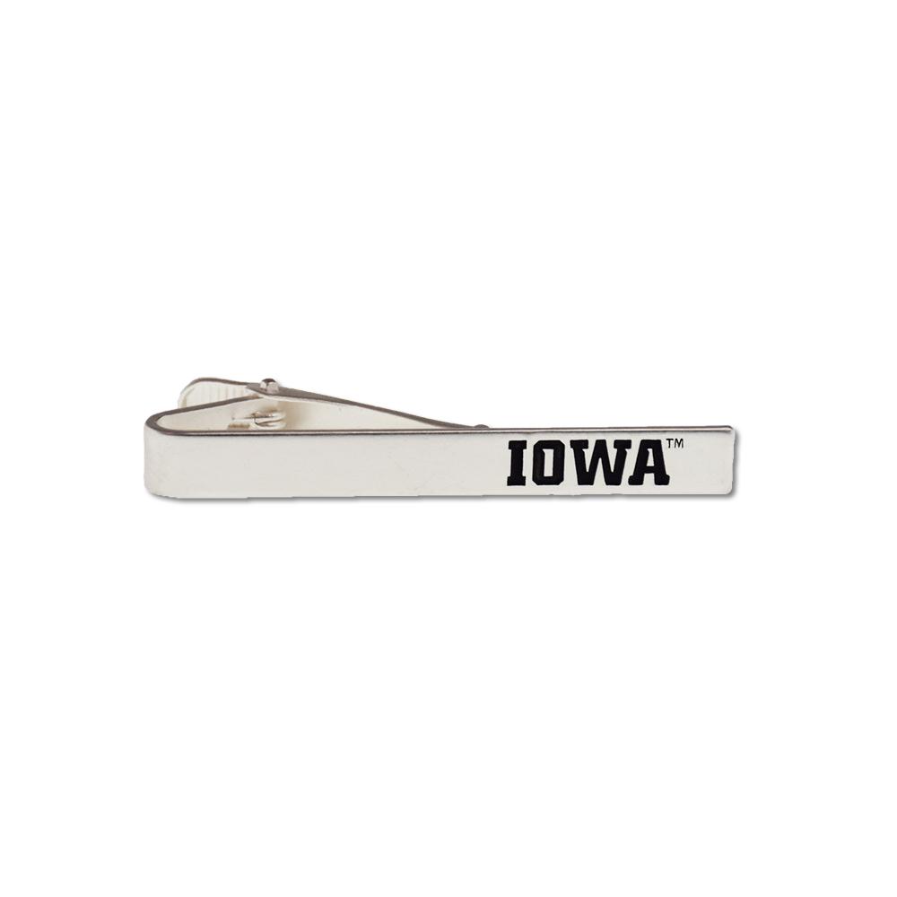 Stylish Iowa Hawkeyes tie bar with brushed silver finish, showcasing team pride.