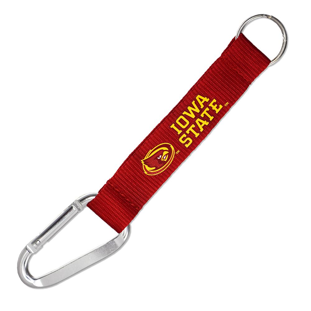 Iowa State Keytag Lanyard featuring Cyclones logo, carabiner clip, and key ring.