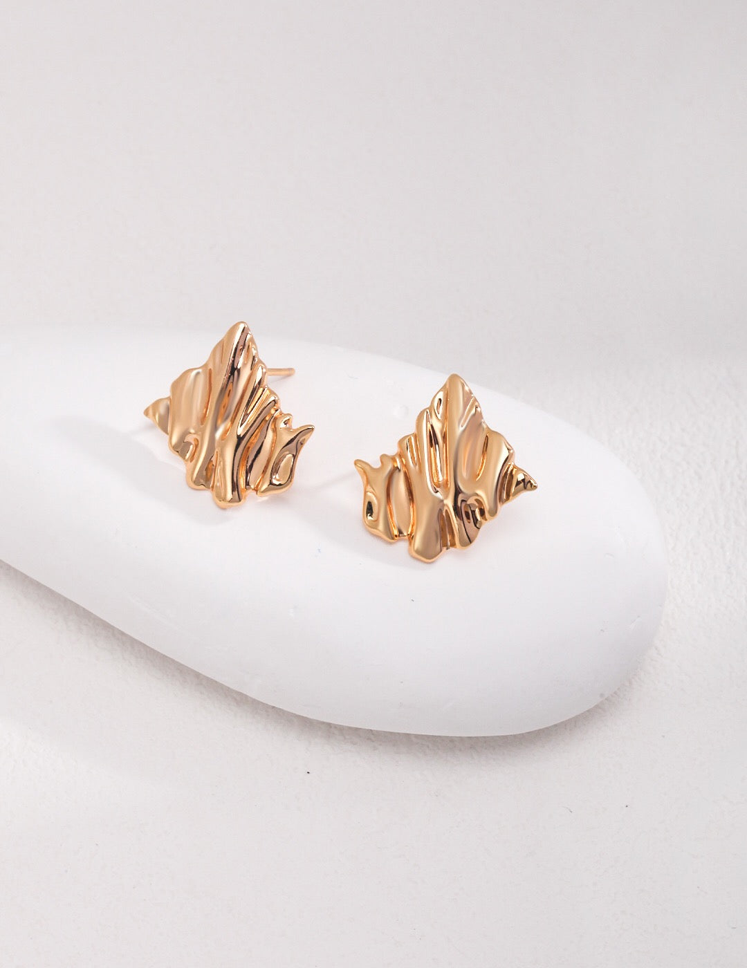 Handmade Irregular Rhombus Sterling Silver Earrings featuring shell and gold vermeil accents, showcasing a unique design.