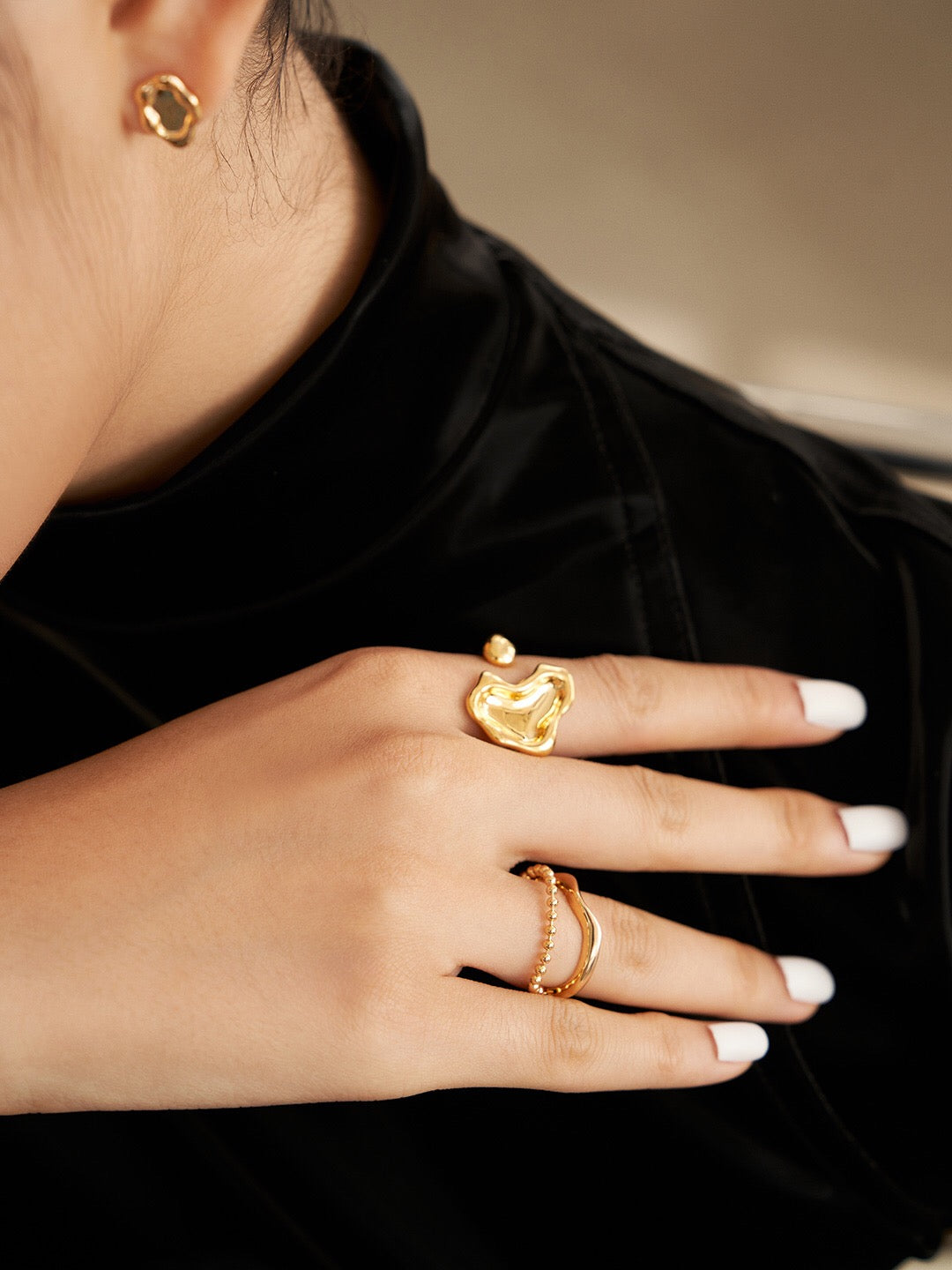 A stunning Irregular Ring featuring a beaded chain design, crafted from sterling silver and gold vermeil, showcasing its unique handmade quality.