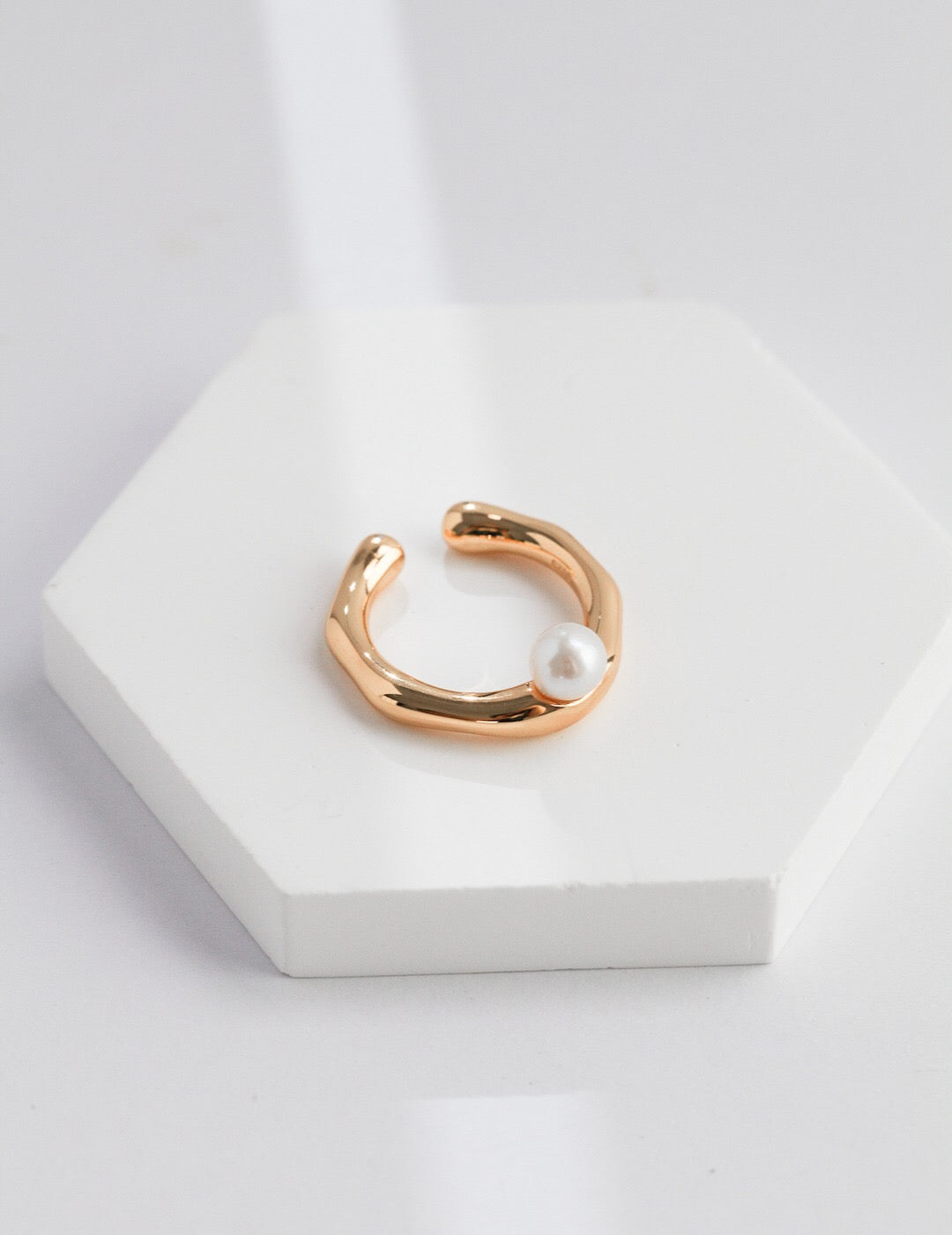 A stunning Irregular Shaped Pearl Ring featuring a natural pearl set in gold vermeil, showcasing its unique design and craftsmanship.