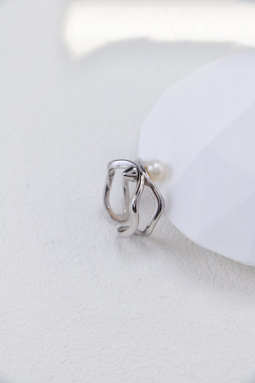 Irregular Simple Pearl Open Ring featuring a natural pearl set in sterling silver or gold vermeil, showcasing a unique and elegant design.