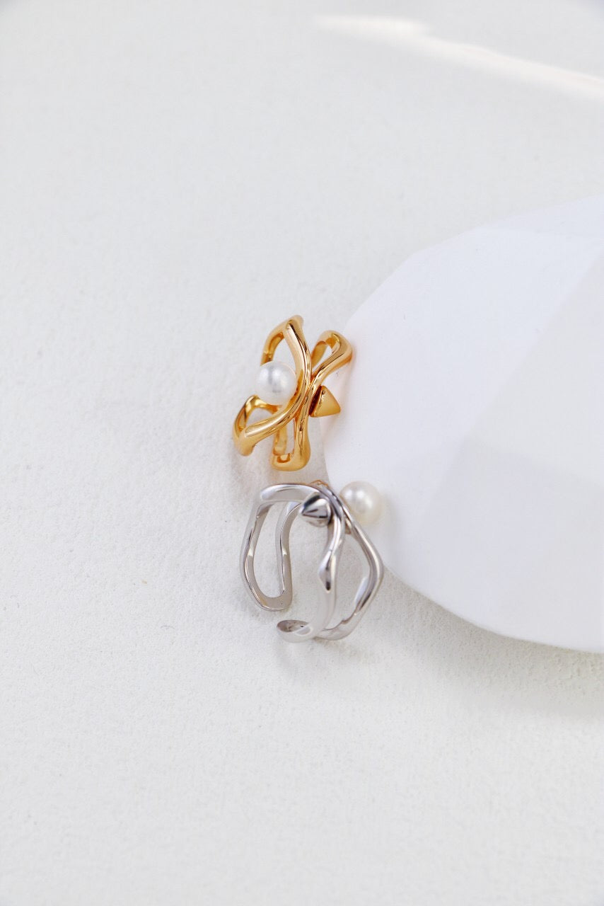 Irregular Simple Pearl Open Ring featuring a natural pearl set in sterling silver or gold vermeil, showcasing a unique and elegant design.