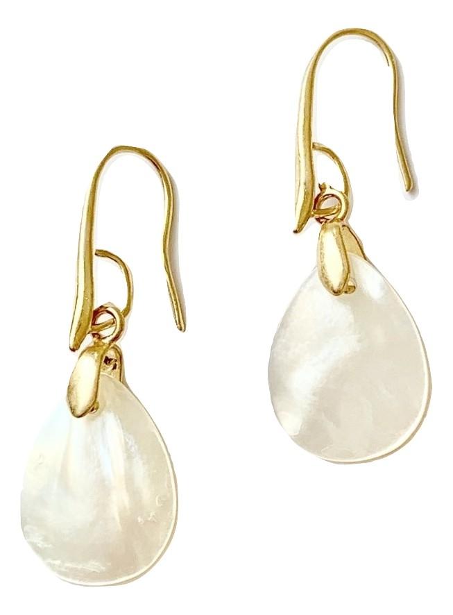 Elegant iridescent natural shell dangle earrings for women, featuring gold plating and fish hook backs.