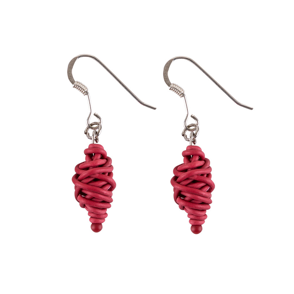 Isla Recycled Electrical Wire Earrings in four vibrant colors, featuring delicate beads and sterling silver hooks, elegantly displayed in a luxury gift box.