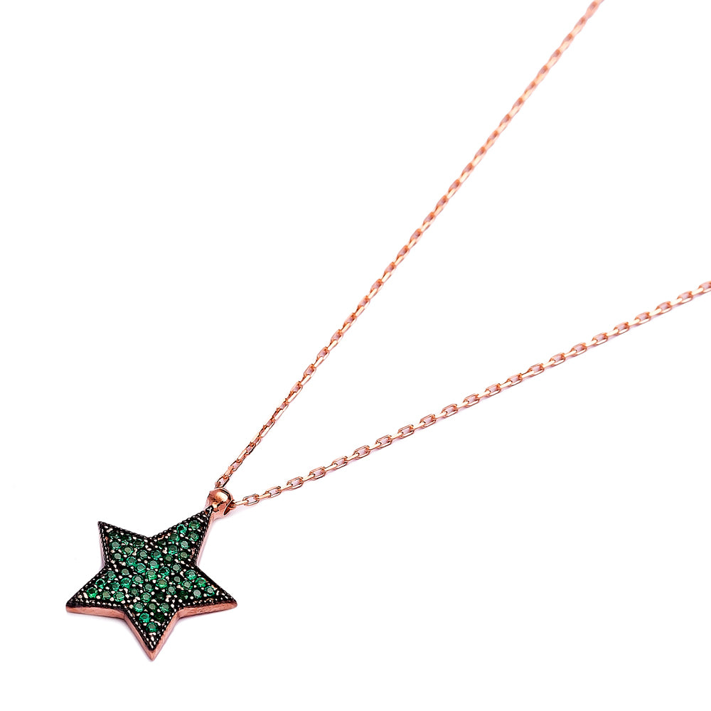 ISRA Star Necklace featuring a star pendant with cubic zirconias on a yellow gold plated sterling silver chain.