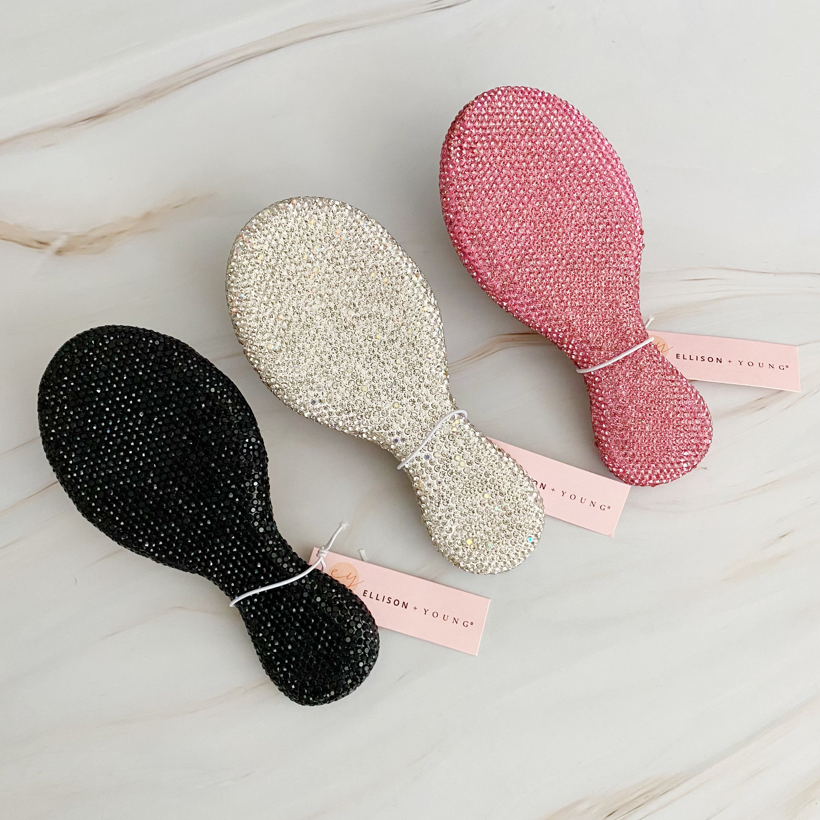 It Girl Life Glam Hair Brush featuring sparkling rhinestones and wooden bristles, perfect for stylish hair care.