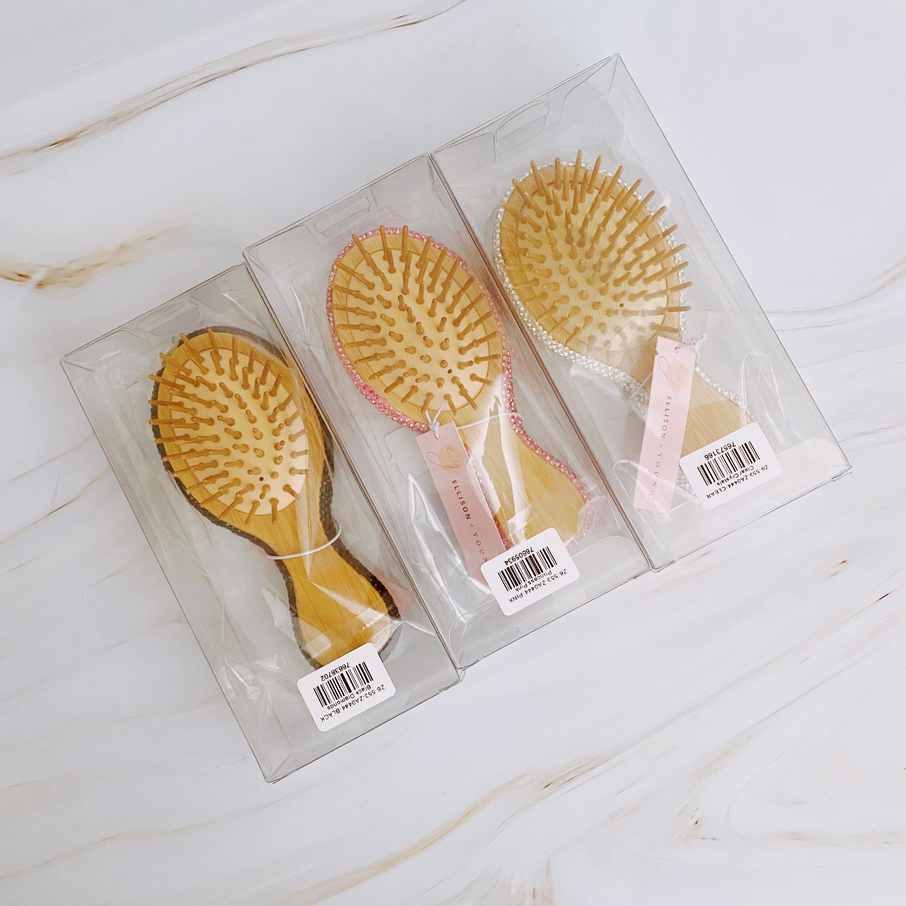 It Girl Life Glam Hair Brush featuring sparkling rhinestones and wooden bristles, perfect for stylish hair care.