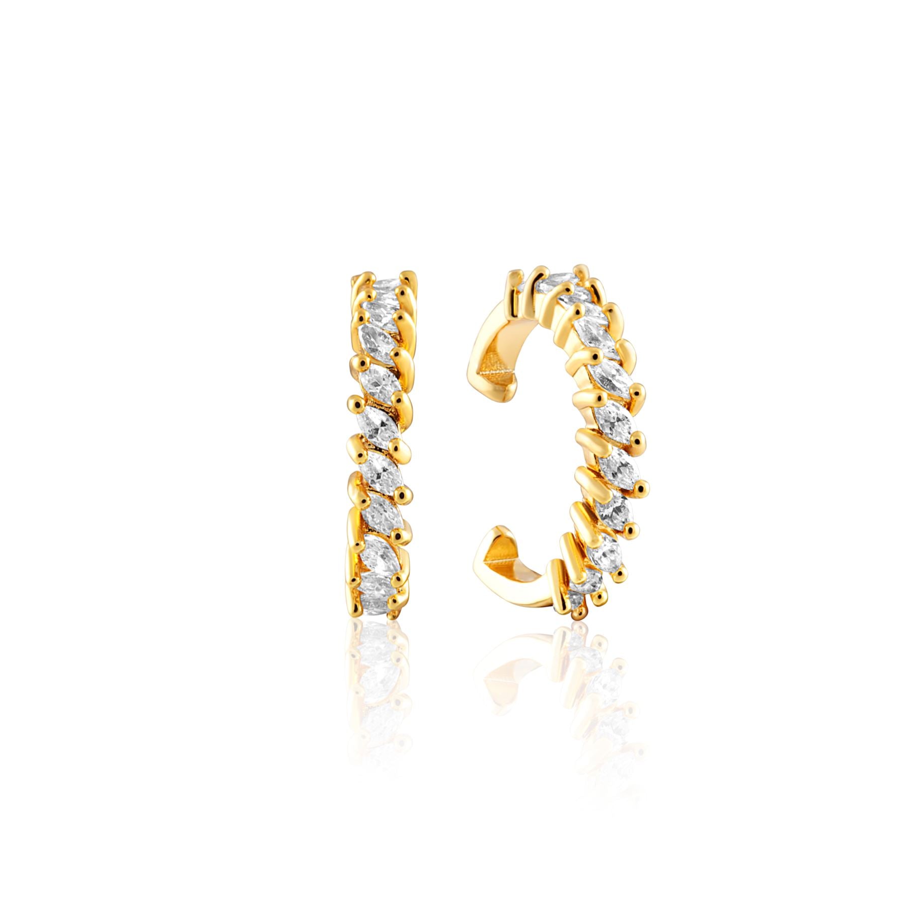 A stylish Jagged Baguette Ear Cuff made of 925 sterling silver with sparkling cubic zirconia accents, designed for non-pierced ears.