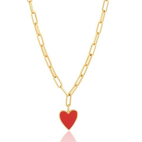 Jamie Enamel Heart Necklace featuring an 18k gold plated link chain and a colorful enamel heart charm.