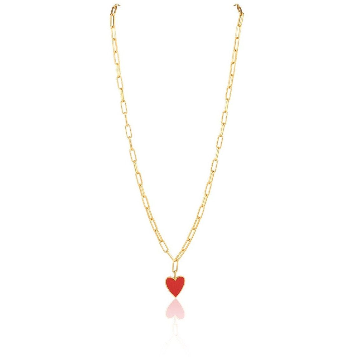 Jamie Enamel Heart Necklace featuring an 18k gold plated link chain and a colorful enamel heart charm.