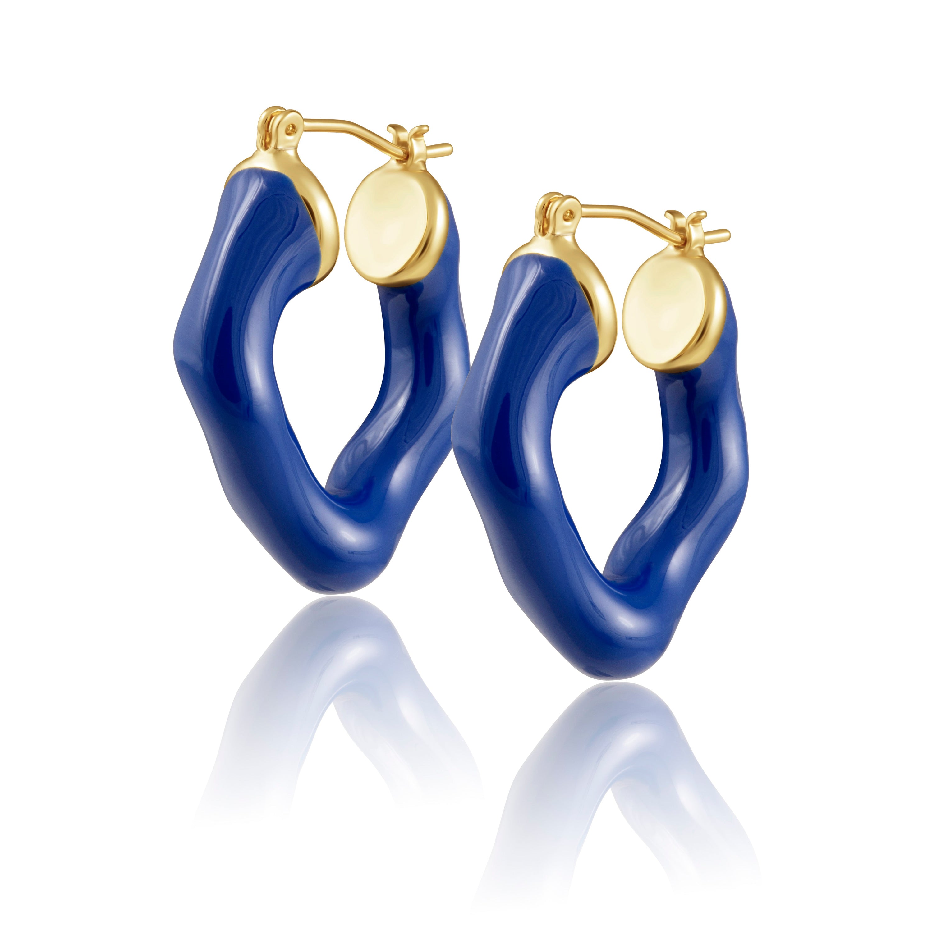 Jarol Abstract Hoop earrings featuring a unique abstract design in royal blue color, elegantly crafted with 18k plating and enamel coating.